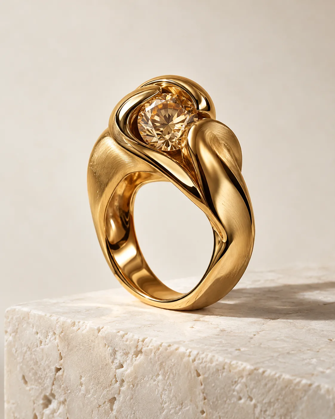 Ring No. 01: folded gold band with a champagne diamond