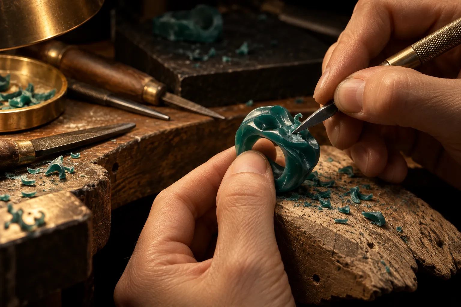 Carving the wax model by hand