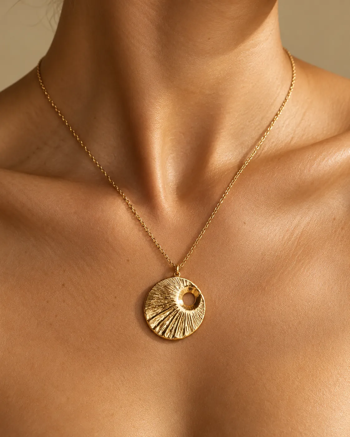 Solstice Pendant: gold disc on a fine chain